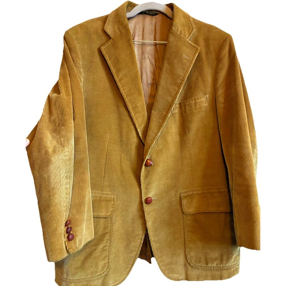 Vintage Corduroy Tan Blazer Chore Jacket Mens 44 Lord & Taylor corporate 80s 90s